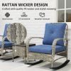 Outsunny 3 Pieces Wicker Patio Furniture Set, Outdoor PE Rattan Rocking Chairs with Coffee Table, Cushions for Porch, Garden Gray