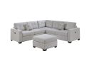 Casual Simple Tufted Couch Living Room Sectional 4pc Set Sincere Bone Color Fabric Upholstered RAF/LAF One-Arm Loveseat Wedge Ottoman