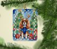Cavalier Spaniel Christmas Reindeer Porcelain Ornament Christmas Tree Hanging Decorations for Home Christmas Holiday, Rectangle, Gift, Multicolor