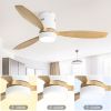 (Same as W882P244711) 52 Inch Flush Mount Ceiling Fan DC 3 Solid Wood Fan Blade Noiseless Reversible Motor Remote Control With Light