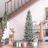 HOMCOM 6ft Flocked Artificial Christmas Tree Pencil Design with 394 Branches Detachable Base Green and White