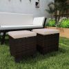 Outsunny 2 Pieces Wicker Outdoor Ottomans with Cushions, Rattan Ottoman Footrest & Side Table for Patio Yard Poolside, Cream