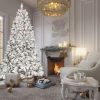 4FT Flocked Christmas Tree with 150 UL Lights and 21 Natural Pine Cones ��� Snowy PVC Tips, 366 Tips, Hinged Structure, Stable Metal Stand, Easy Setup