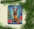 Belgian Malinois Christmas Reindeer Porcelain Ornament Christmas Tree Hanging Decorations for Home Christmas Holiday, Rectangle, Gift, Multicolor