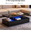 40" Modern Coffee Table with 16 Colors LED Lights, 2 Tier Rectangular Center Table with Large Storage Space