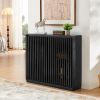 Mid Century Modern Fluted Hollowed Out Sideboard Cabinet with 2 Outlet Holes, Buffet Cabinet with Storage, Black Storage Cabinet for Living Room