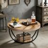 Wooden Coffee Table, 2-Tier Round Central Cocktail Table with Shelves