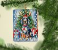 Bluetick Coonhound Christmas Reindeer Porcelain Ornament Christmas Tree Hanging Decorations for Home Christmas Holiday, Rectangle, Gift, Multicolor