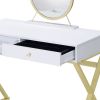 Coleen White & Gold Finish Vanity Desk W/Mirror & Jewelry Tray