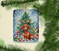 Dachshund Christmas Reindeer Porcelain Ornament Christmas Tree Hanging Decorations for Home Christmas Holiday, Rectangle, Gift, Multicolor
