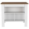 Kitchen Island, kitchen table 35" H, Four Legs, Three Open Storage Shelves, White / Walnut