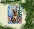 Belgian Tervuren Christmas Reindeer Porcelain Ornament Christmas Tree Hanging Decorations for Home Christmas Holiday, Rectangle, Gift, Multicolor
