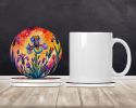 Colorful Iris Large Sandstone Coasters Pack of 4 Absorbent Round Coasters Decor Gifts for Men or Women, 4 in, Multicolor