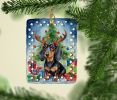 Black and Tan Dachshund Christmas Reindeer Porcelain Ornament Christmas Tree Hanging Decorations for Home Christmas Holiday, Rectangle, Gift