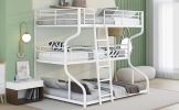 Full XL over Twin XL over Queen Size Triple Bunk Bed with Long and Short Ladder,White