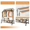 Sturdy Metal Double Rod Garment Rack with Wheels Portable Clothes Rack with Shelves and Hooks Heavy Duty Hanging Organizer for Clothes Bedroom Laundry