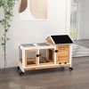 PawHut Wooden Rabbit Hutch with Wheels, Run, Slide-out Tray for Small Animals, Guinea Pig, Yellow