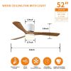 52 inch White Wood Ceiling Fans with Lights and Remote, Modern Flush Mount Low Profile Ceiling Fan with Light, 6 Speed, Reversible DC Motor, for Bedro