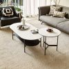 Coffee table ceramic Coffee Table, MDF painting Double Layer Coffee Table for Living Room, white ceramic and Coffee Brown Bottom Shelf