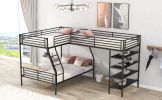 L-Shaped Metal Twin over Full Bunk Bed and Twin Size Loft Bed with Four Built-in Shelves