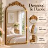 30' x 20' Antique Gold Arch Wall Vanity Mirror, Ornate Vintage Baroque Mirror with Decorative Scroll Crest
