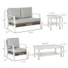 Outsunny Patio Wicker Haven: 5-Piece PE Rattan Loveseat Set with Coffee & Side Tables, Beige | Tranquil Outdoor Retreat.