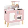 Wooden Kids Kitchen Playset with Cookware Accessories, Storage Cabinet & Hanging Hooks for Toddlers