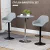 HOMCOM Adjustable Bar Stools Set of 2, Swivel Barstools with Footrest and Back, PU Leather, for Kitchen Counter and Dining Room, Gray