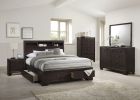 Modern bedroom Storage Eastern King Size Bed Drawers Storage Headboard Footboard 1pc Bed Only.