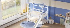 House Bunk Bed with Convertible Slide and Ladder, Floor Bunk Bed Twin Over Twin with Safety Guardrail