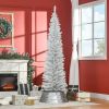 7' Artificial Pencil Christmas Tree, Slim Xmas Tree with 499 Realistic Branch Tips and Plastic Stand, White
