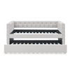 Daybed with Trundle Upholstered Tufted Sofa Bed, with Button and Copper Nail on Square Arms,both Twin Size, Beige(85"x42.5"x31.5")