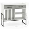 Record Player Stand with Charging Station, Adjustable Shelf & Folding Drawers Vinyl Storage Cabinet-White