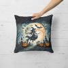 Flying Witch Spooky Halloween Throw Pillow Machine Washable, Indoor Outdoor Decorative Pillow for Couch, Bed or Patio, 18Hx18W