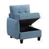 Living Room Furniture One-Arm Chair Blue Tufted Solid Wood Modern Comfort 1pc Modular Piece Chair Hidden Storage