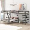 L-Shaped Metal Twin over Full Bunk Bed and Twin Size Loft Bed with Four Built-in Shelves