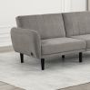 Contemporary Converts to Bed Gray 1pc Futon Sofa Channeled Tufted Back Soft Track Arm Couch W USB