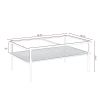 Modern Coffee Table, Tempered Glass Tabletop, Rectangle Coffee Table with Sturdy MDF Base and White Iron Legs, Easy Assembly Living Room Furniture