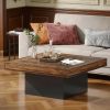 Square Coffee Table, Farmhouse Wood Cocktail Table with LED Light