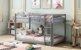 Twin over Twin Floor Bunk Bed with Ladder , Gray (Old SKU:WF281727AAE/WF286602AAE)
