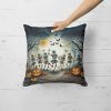 Dancing Skeletons Spooky Halloween Throw Pillow Machine Washable, Indoor Outdoor Decorative Pillow for Couch, Bed or Patio, 18Hx18W