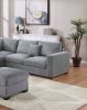 L-Sectional Sofa Corduroy Fog Color LAF And RAF Loveseats Corner Wedge Ottoman 4pcs Sectional Set Couch Living Room Furniture