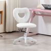 HOMCOM Armless Computer Desk Chair, Office Task Chair, Teddy Fleece Heart Makeup Vanity Chair with Swivel Wheels, White