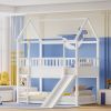 House Bunk Bed with Convertible Slide and Ladder, Floor Bunk Bed Twin Over Twin with Safety Guardrail