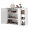 Adjustable Shelf Shoe Cabinet, 2-Door Enclosed + 3-Tier Open Storage Organizer for Entryway-White