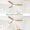 52 Inch Decorative Ceiling Fan With 6 Speed Remote White 3 Solid Wood Blades Reversible DC Motor For Living Room