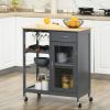 Gray Kitchen Island Cart, Rolling Utility Cart with Wine Rack, Shelves & Cabinet