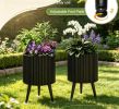 et of 2 Decorative Flower Pots with Stand And Drainage Holes - Indoor Outdoor Plant Pots with Stand for Home Decor