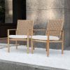Set of 2 Patio Chairs, Hand-Made Drawstring Outdoor Dining Chairs Waterproof with Cushion, Metal Chairs for Patio, Deck, Garden, Yard - Wood Grain
