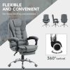 High Back Office Chair PU Leather Executive Office Chair with Retractable Footrest Padded Armrest Grey
